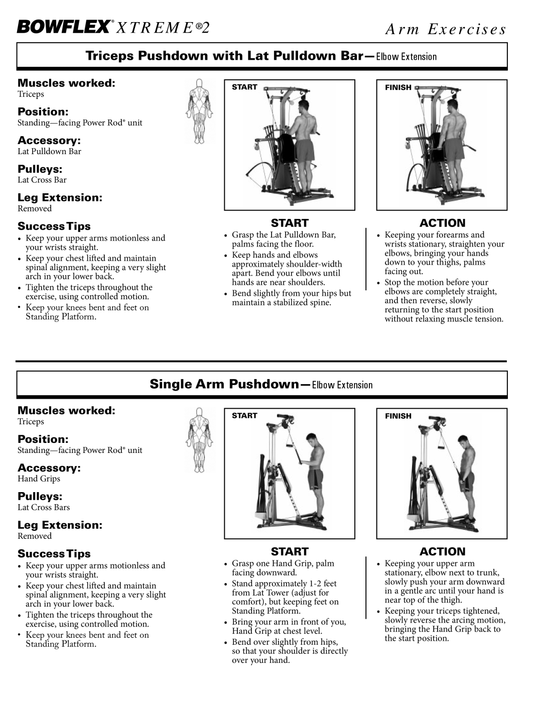 Bowflex Xtreme 2 SE manual Triceps Pushdown with Lat Pulldown Bar-Elbow Extension, Single Arm Pushdown-Elbow Extension 