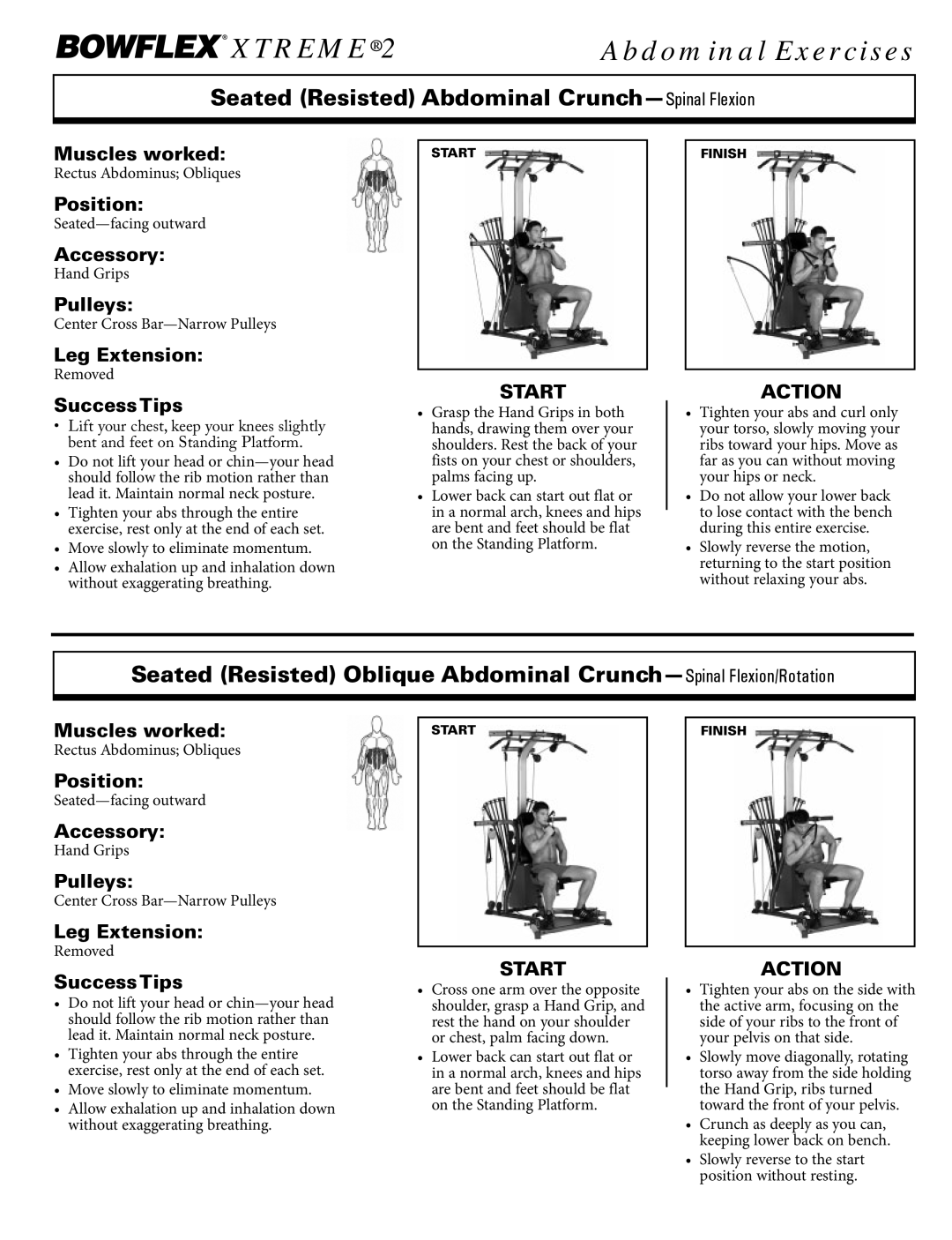 Bowflex Xtreme 2 SE manual Abdominal Exercises, Seated Resisted Abdominal Crunch-Spinal Flexion 