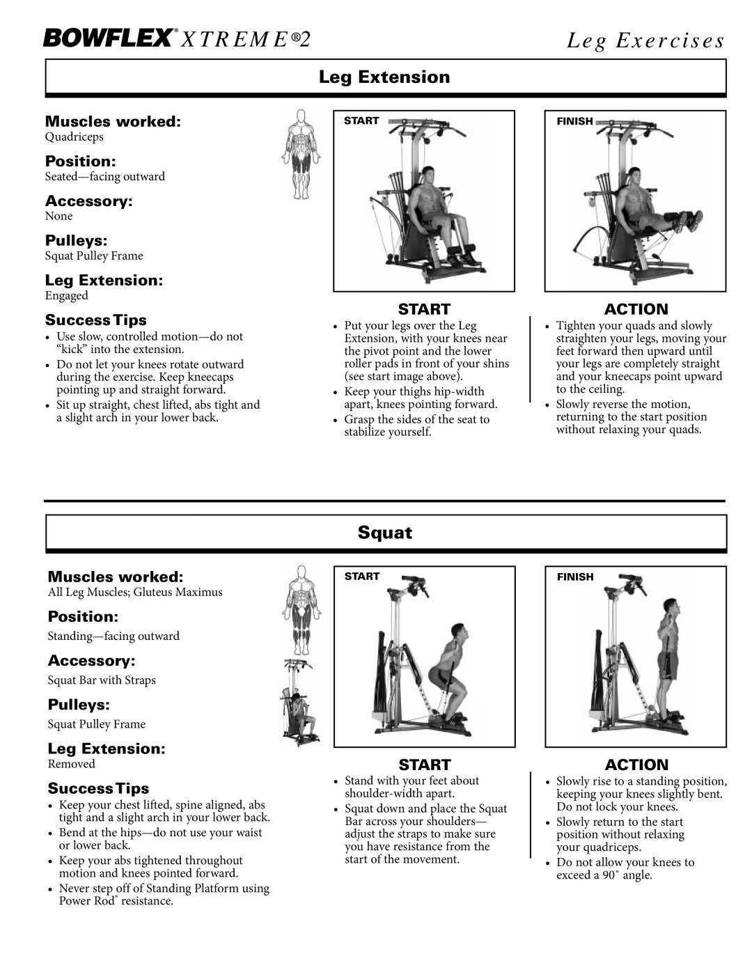 Bowflex Xtreme 2 SE manual Leg Extension, Squat 