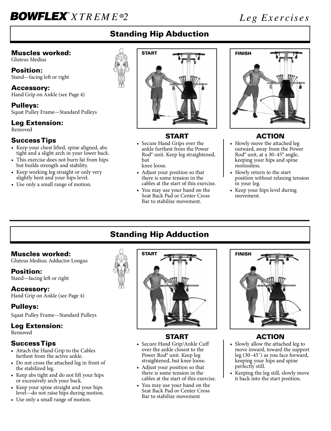 Bowflex Xtreme 2 SE manual Standing Hip Abduction, Standing Hip Adduction 