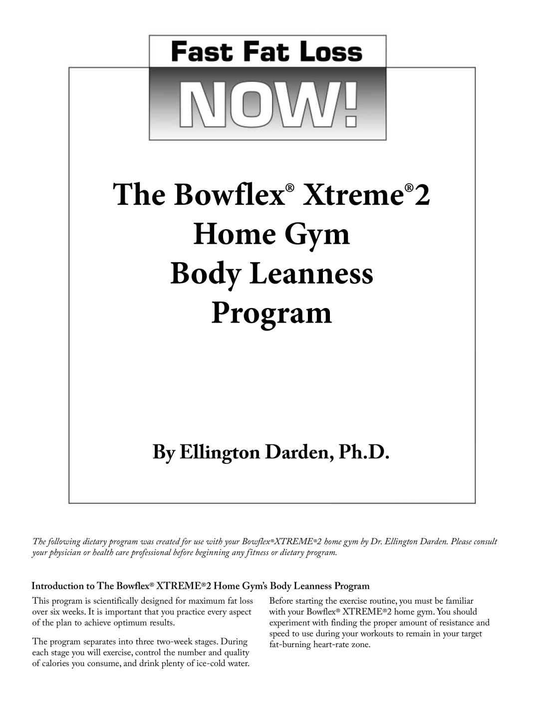 Bowflex Xtreme 2 SE manual Bowflex Xtreme2 Home Gym Body Leanness Program 