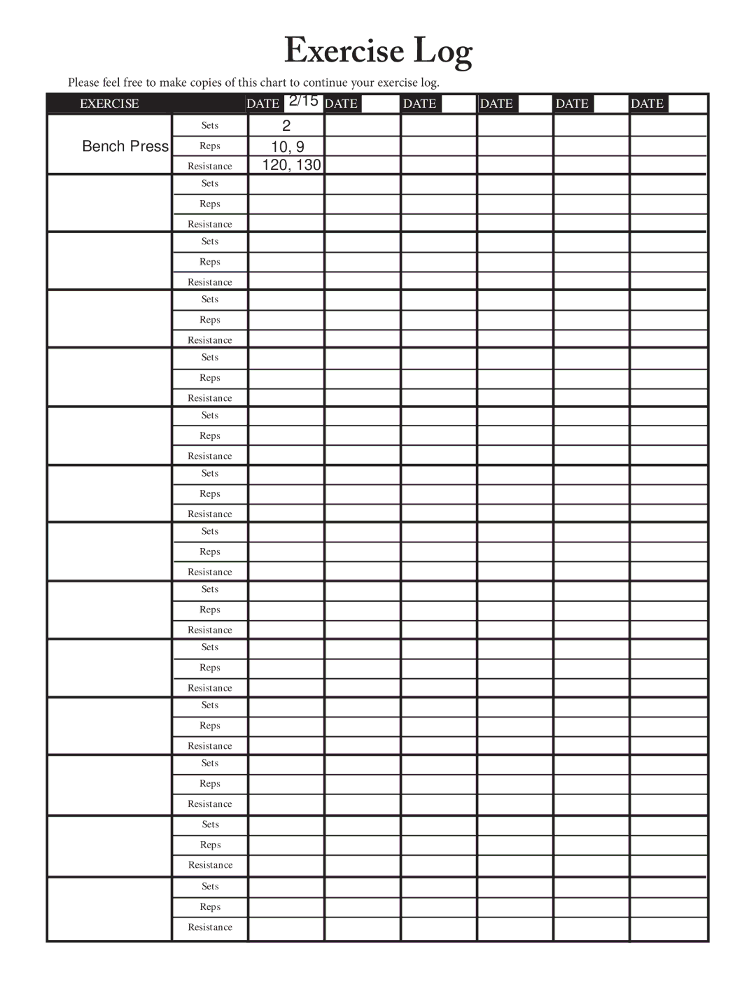 Bowflex Xtreme 2 SE manual Exercise Log 