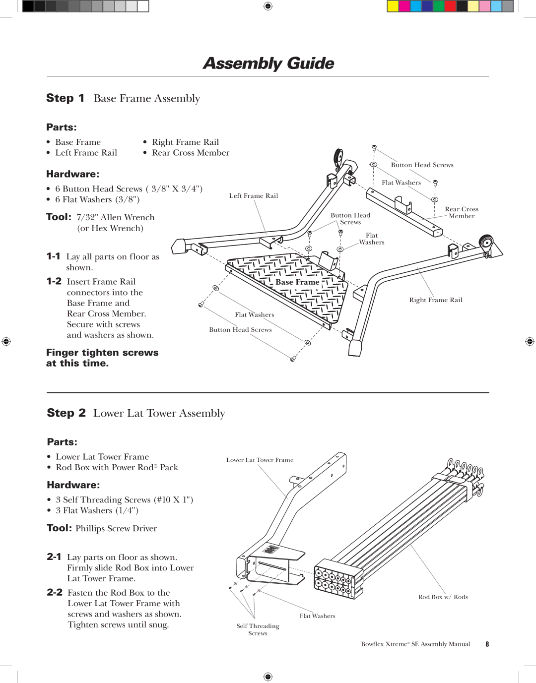 Bowflex XtremeSE manual Assembly Guide, Base Frame Assembly, Lower Lat Tower Assembly 