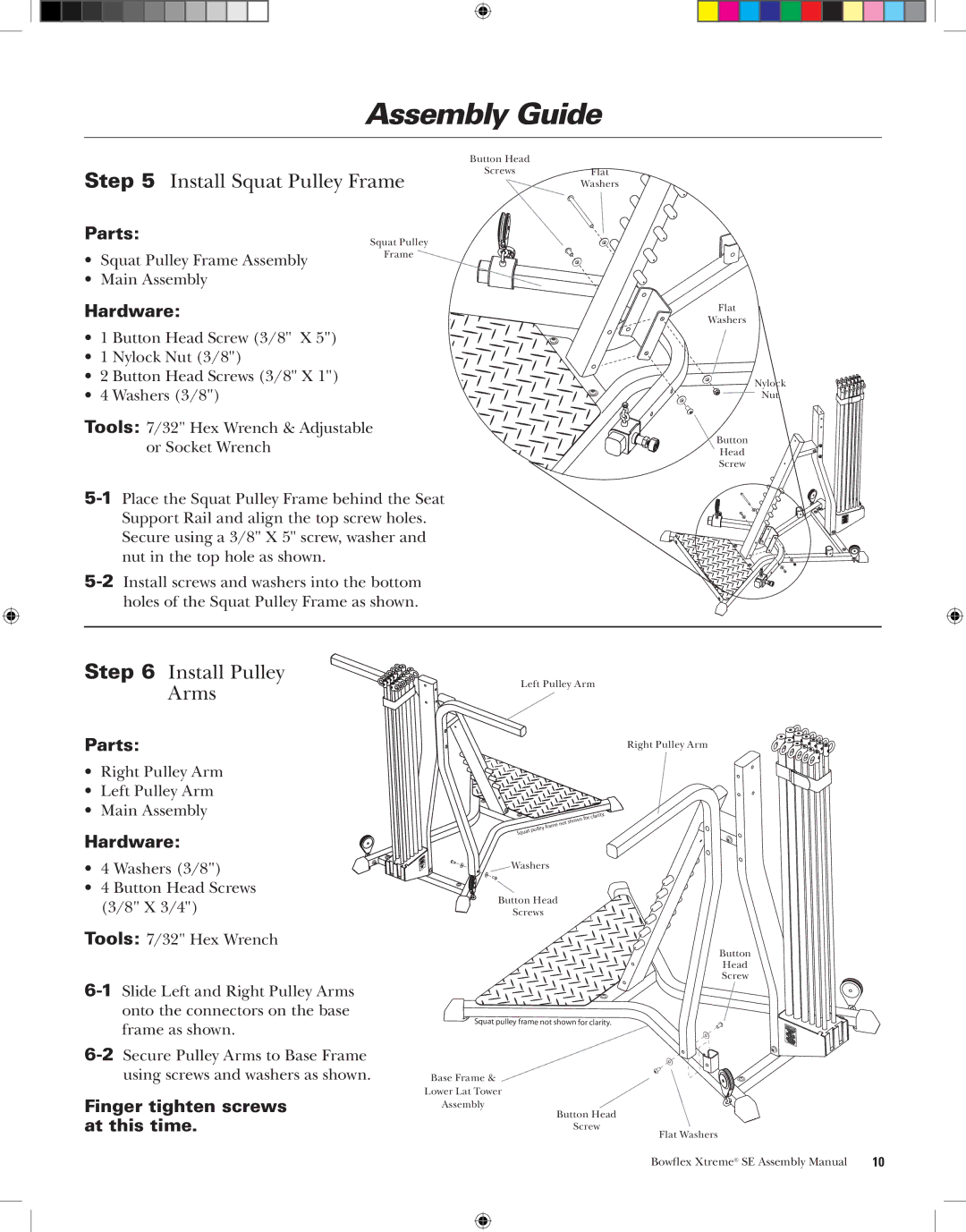 Bowflex XtremeSE manual Install Squat Pulley Frame, Install Pulley Arms 