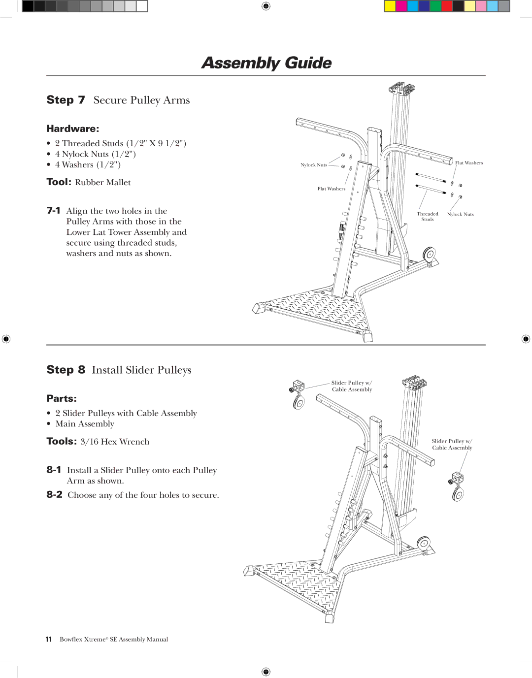 Bowflex XtremeSE manual Secure Pulley Arms,  Install Slider Pulleys 