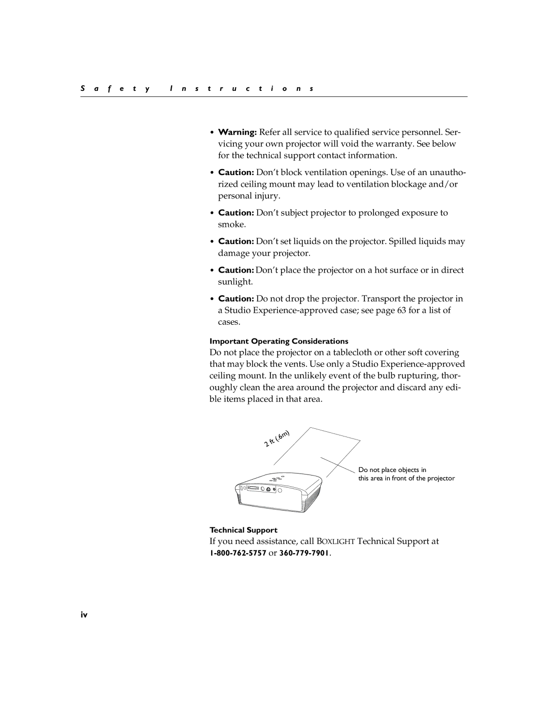 BOXLIGHT 12SF manual Important Operating Considerations, Technical Support 