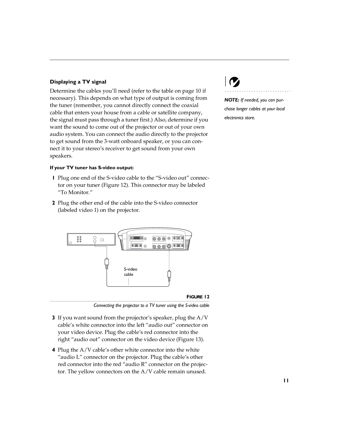 BOXLIGHT 12SF manual Displaying a TV signal, If your TV tuner has S-video output 