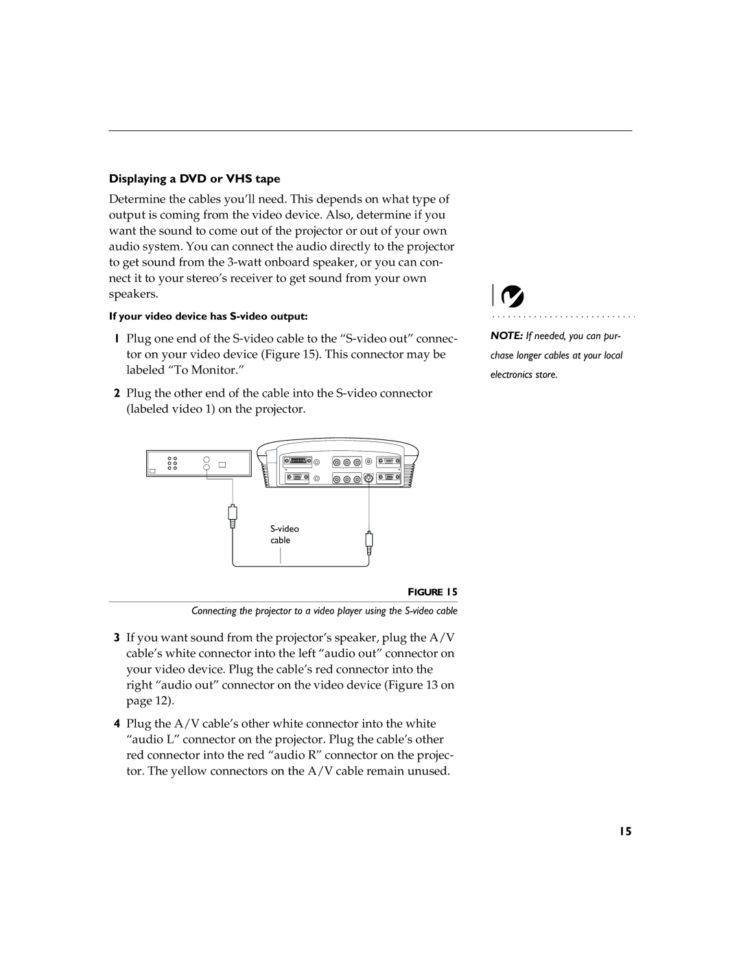 BOXLIGHT 12SF manual Displaying a DVD or VHS tape, If your video device has S-video output 