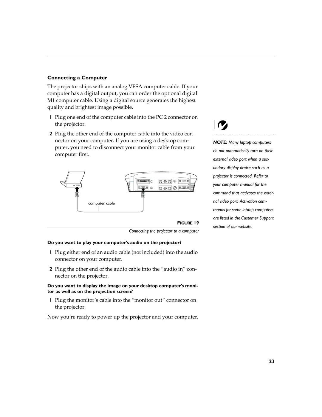 BOXLIGHT 12SF manual Connecting a Computer, Do you want to play your computer’s audio on the projector? 