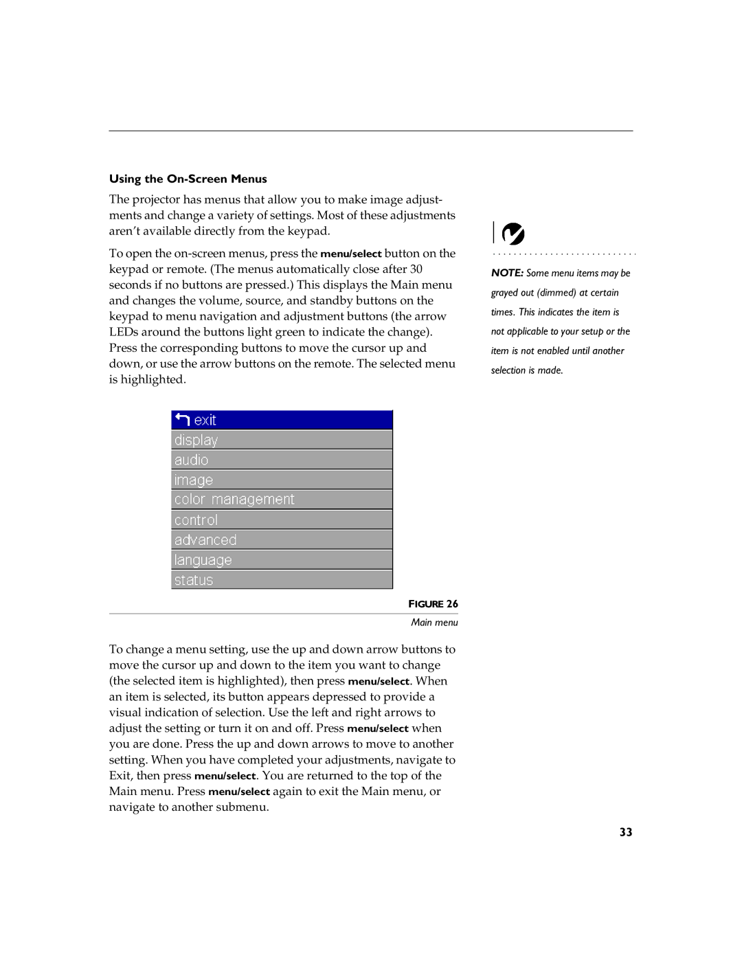 BOXLIGHT 12SF manual Using the On-Screen Menus 