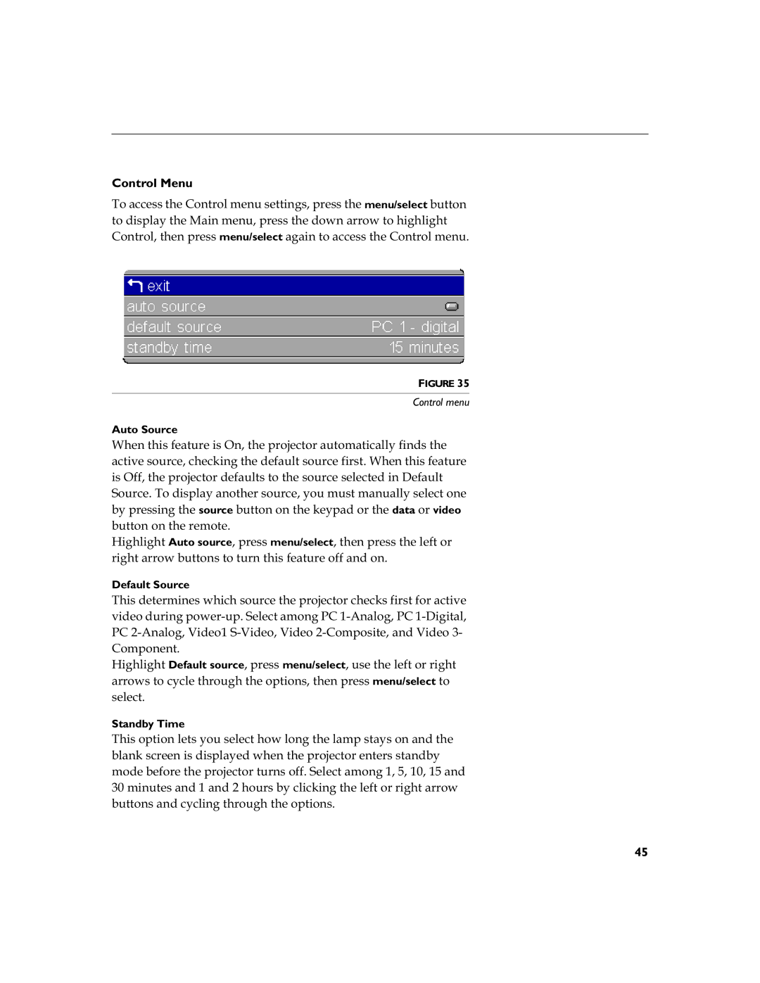 BOXLIGHT 12SF manual Control Menu, Rpsrqhqw, 7KLVRSWLRQOHWV\RXVHOHFWKRZORQJWKHODPSVWD\VRQDQGWKH 