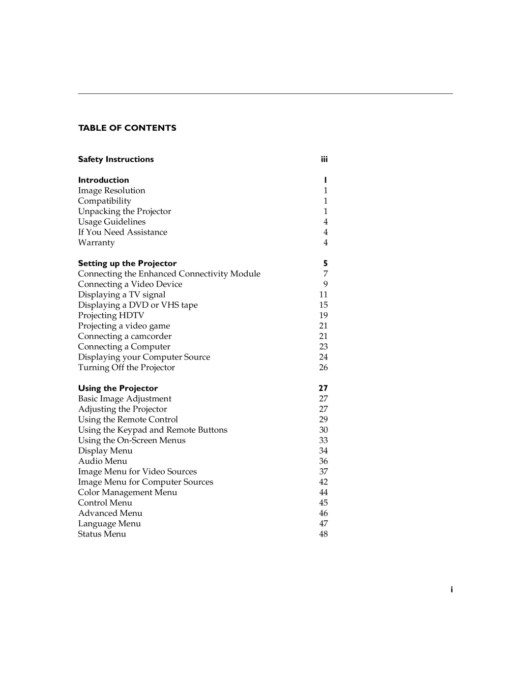 BOXLIGHT 12SF manual Table of Contents 