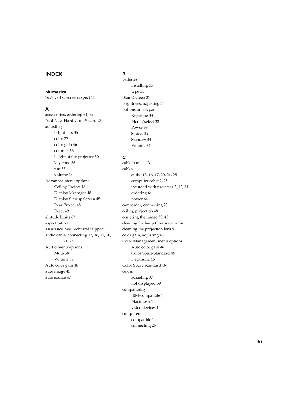 BOXLIGHT 12SF manual Index, Numerics 