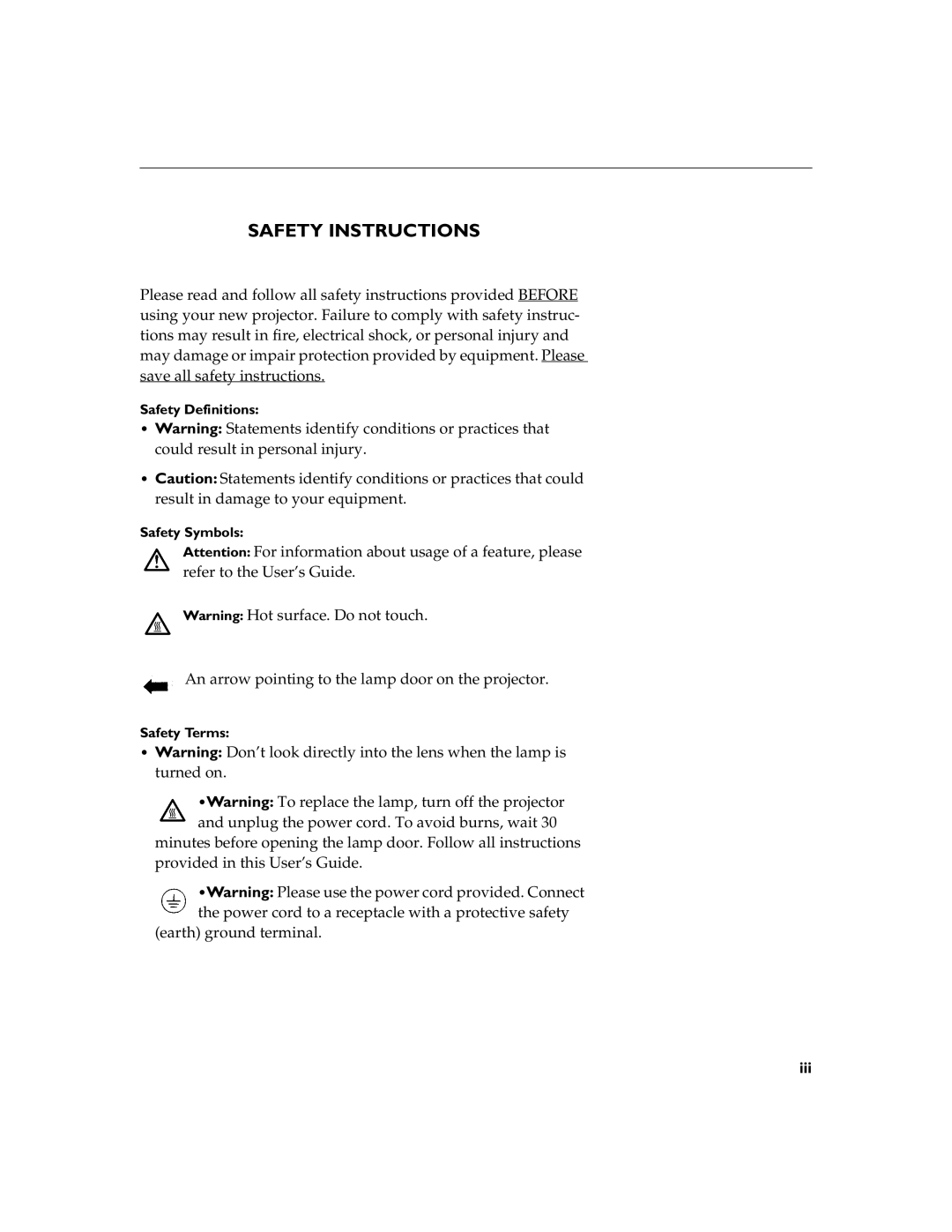 BOXLIGHT 12SF manual Safety Definitions Safety Symbols, Safety Terms 