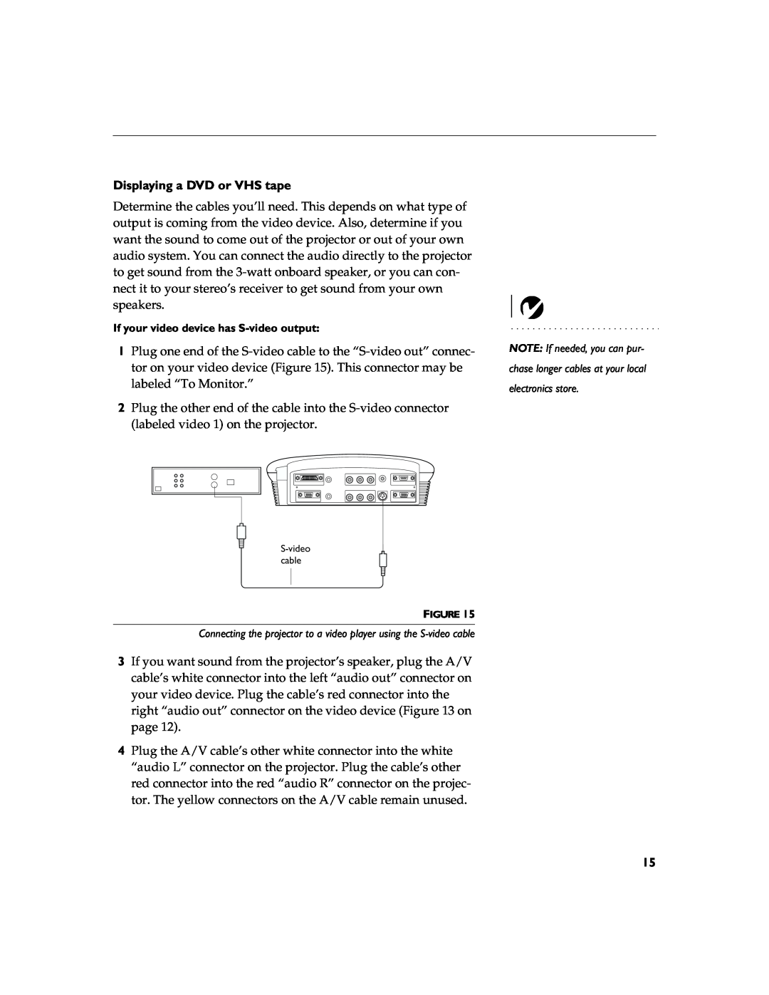 BOXLIGHT 12SF manual Displaying a DVD or VHS tape, If your video device has S-video output 