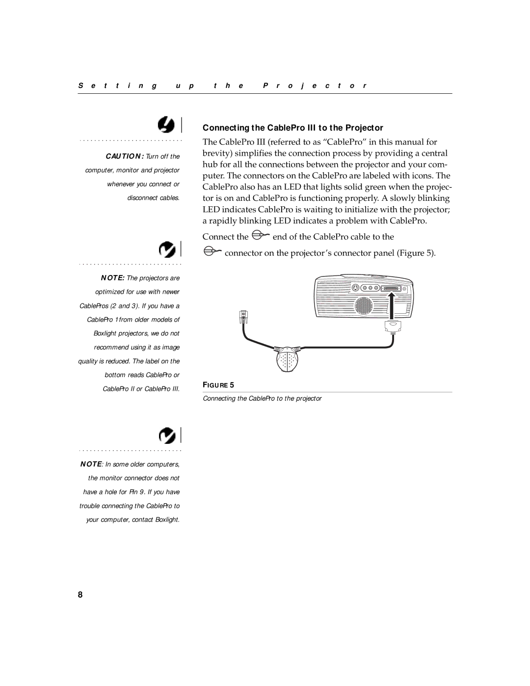 BOXLIGHT CD-550m, CD-450m manual Connecting the CablePro III to the Projector 