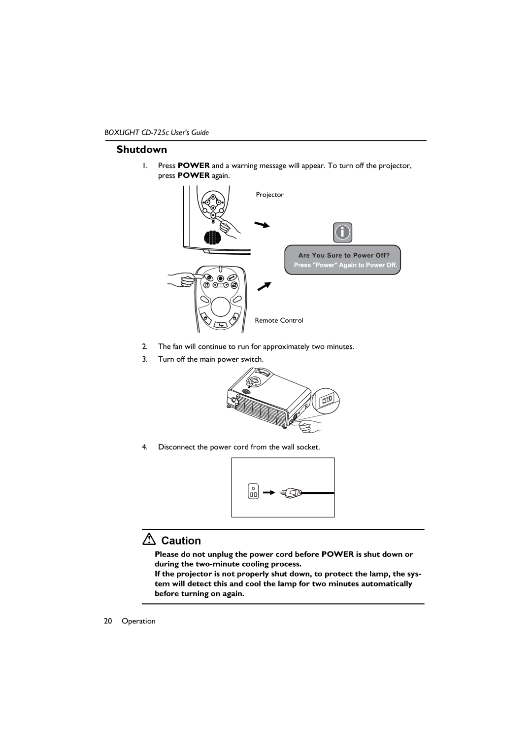 BOXLIGHT CD-725c manual Shutdown 