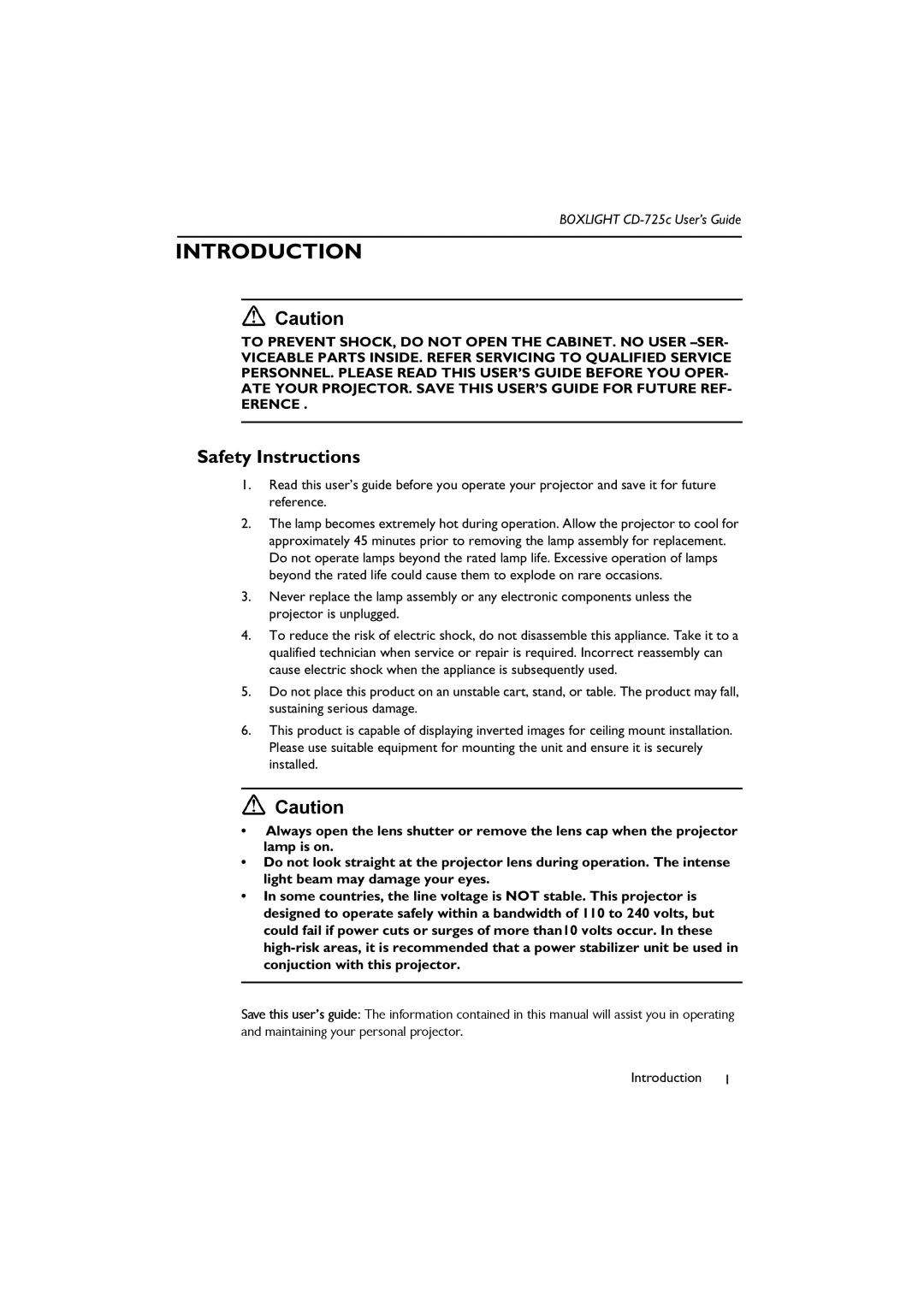 BOXLIGHT CD-725c manual Introduction, Safety Instructions 