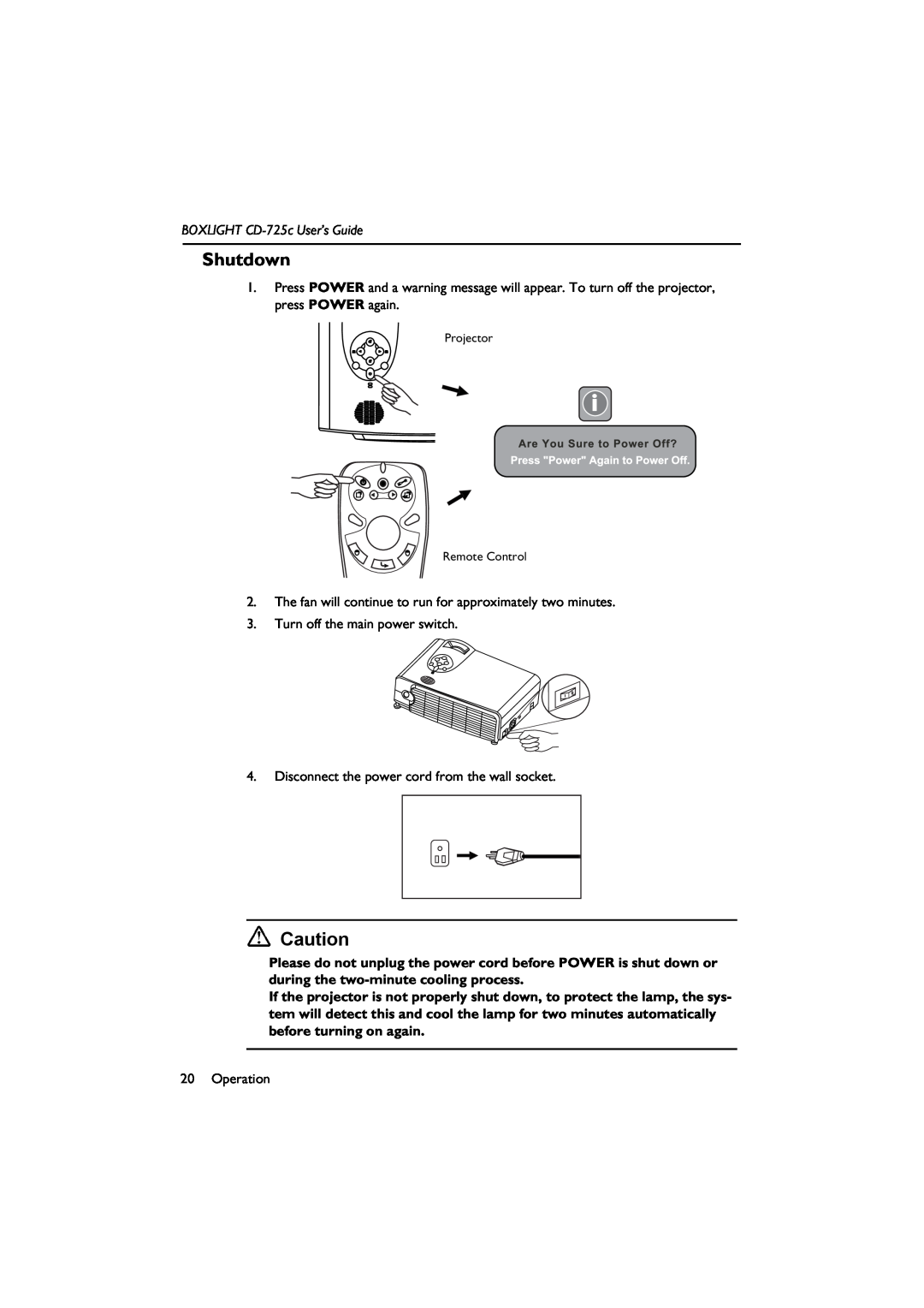 BOXLIGHT manual Shutdown, BOXLIGHT CD-725c User’s Guide 
