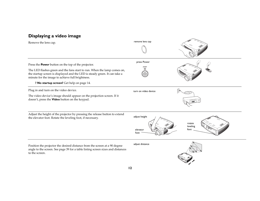 BOXLIGHT CD-850m manual Displaying a video image, ? No startup screen? Get help on 