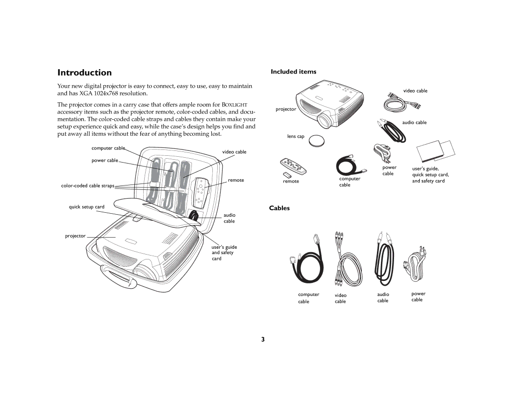 BOXLIGHT CD-850m manual Introduction, Included items, Cables 