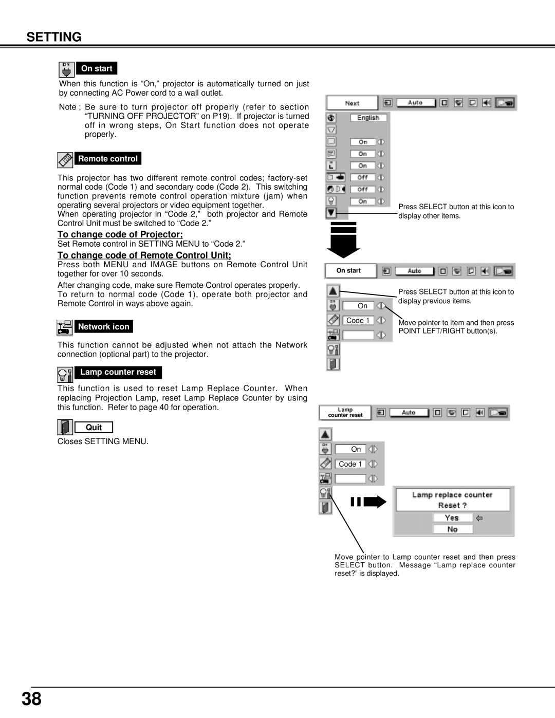 BOXLIGHT CINEMA 20HD manual To change code of Projector, To change code of Remote Control Unit 