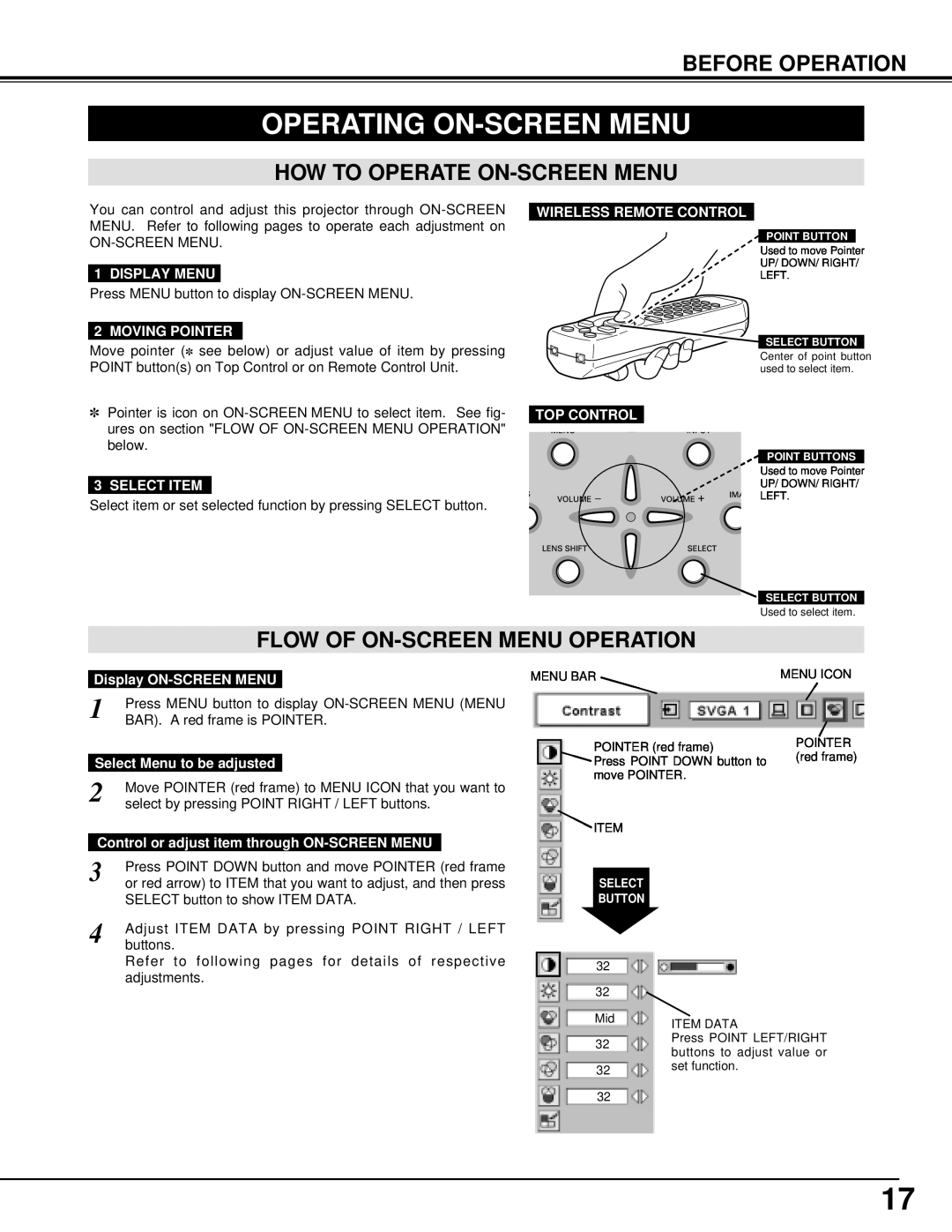 BOXLIGHT CINEMA 20HD manual Operating On-Screen Menu, How To Operate On-Screen Menu, Flow Of On-Screen Menu Operation 