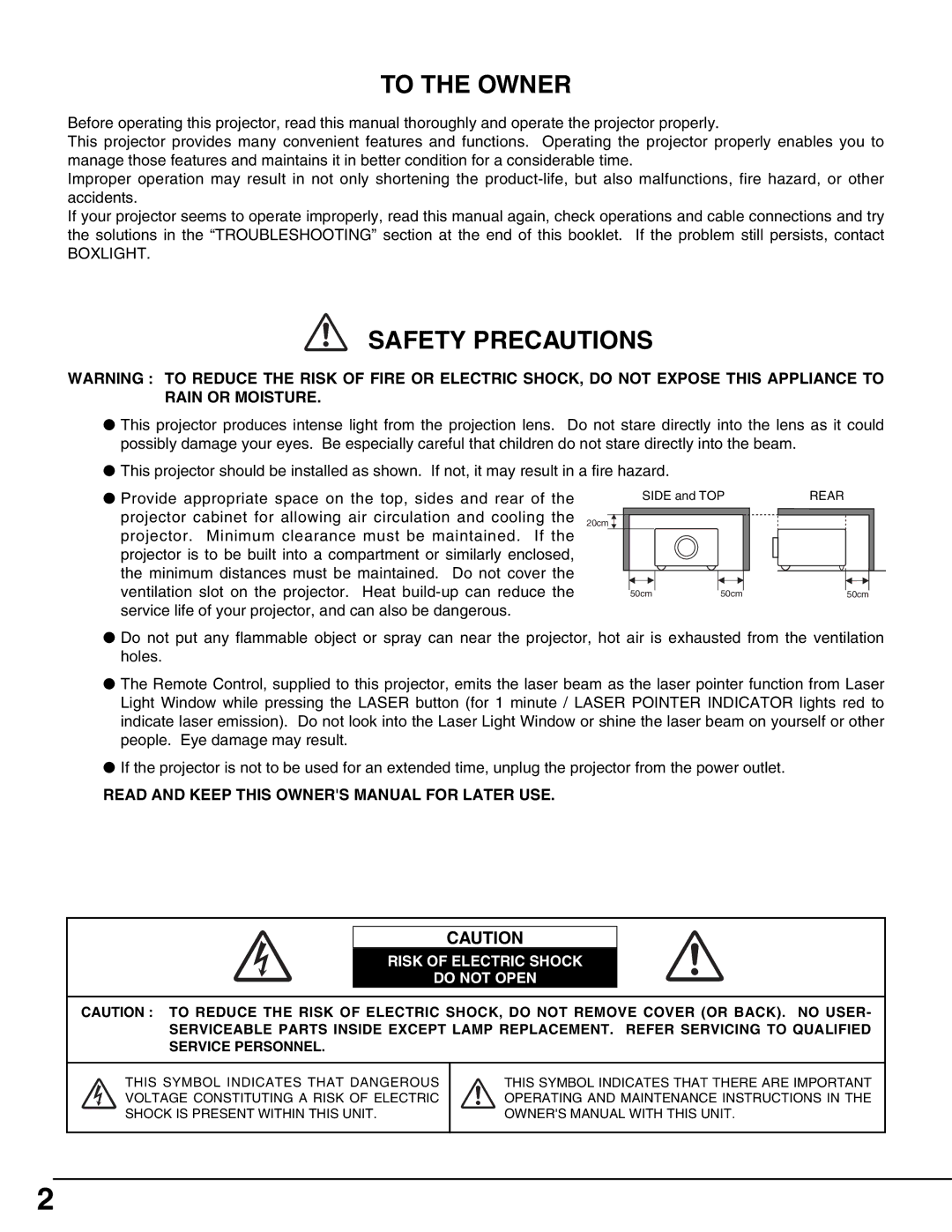 BOXLIGHT CP-12tA manual To the Owner 