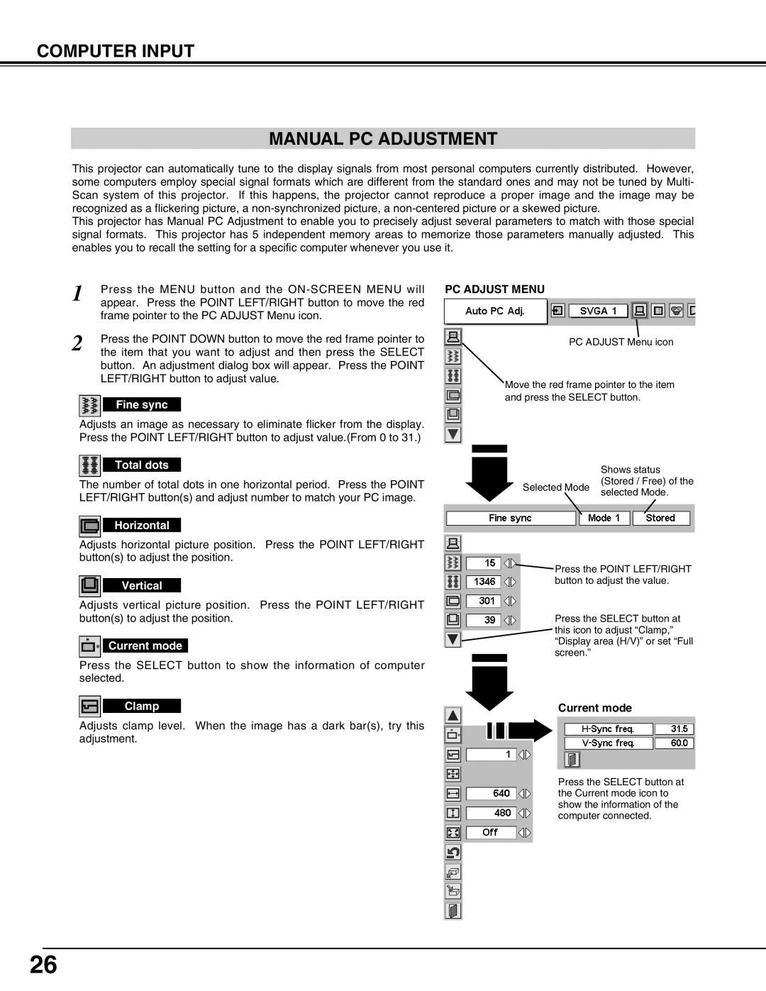 BOXLIGHT CP-12tA manual Computer Input Manual PC Adjustment 