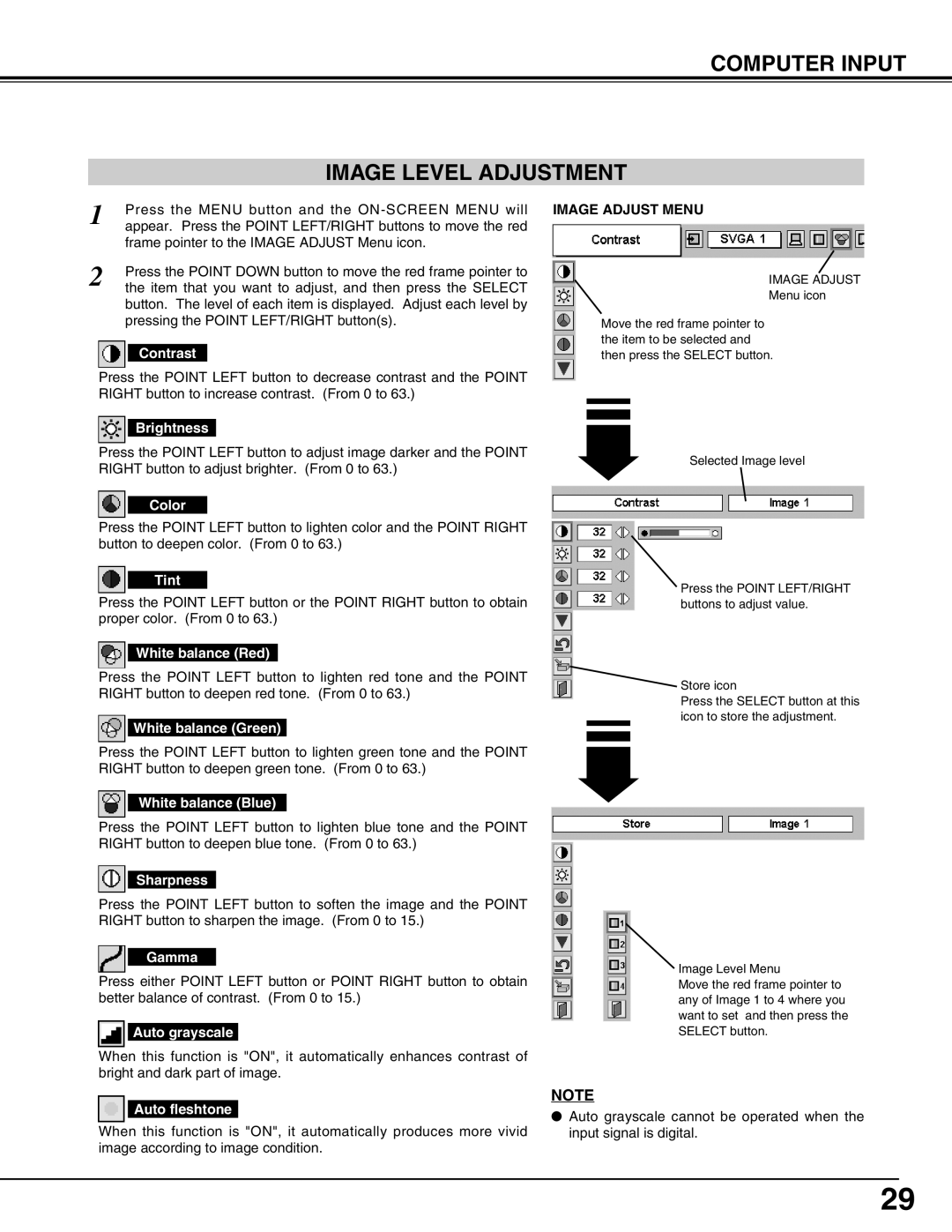 BOXLIGHT CP-12tA manual Computer Input Image Level Adjustment, Image Adjust Menu 