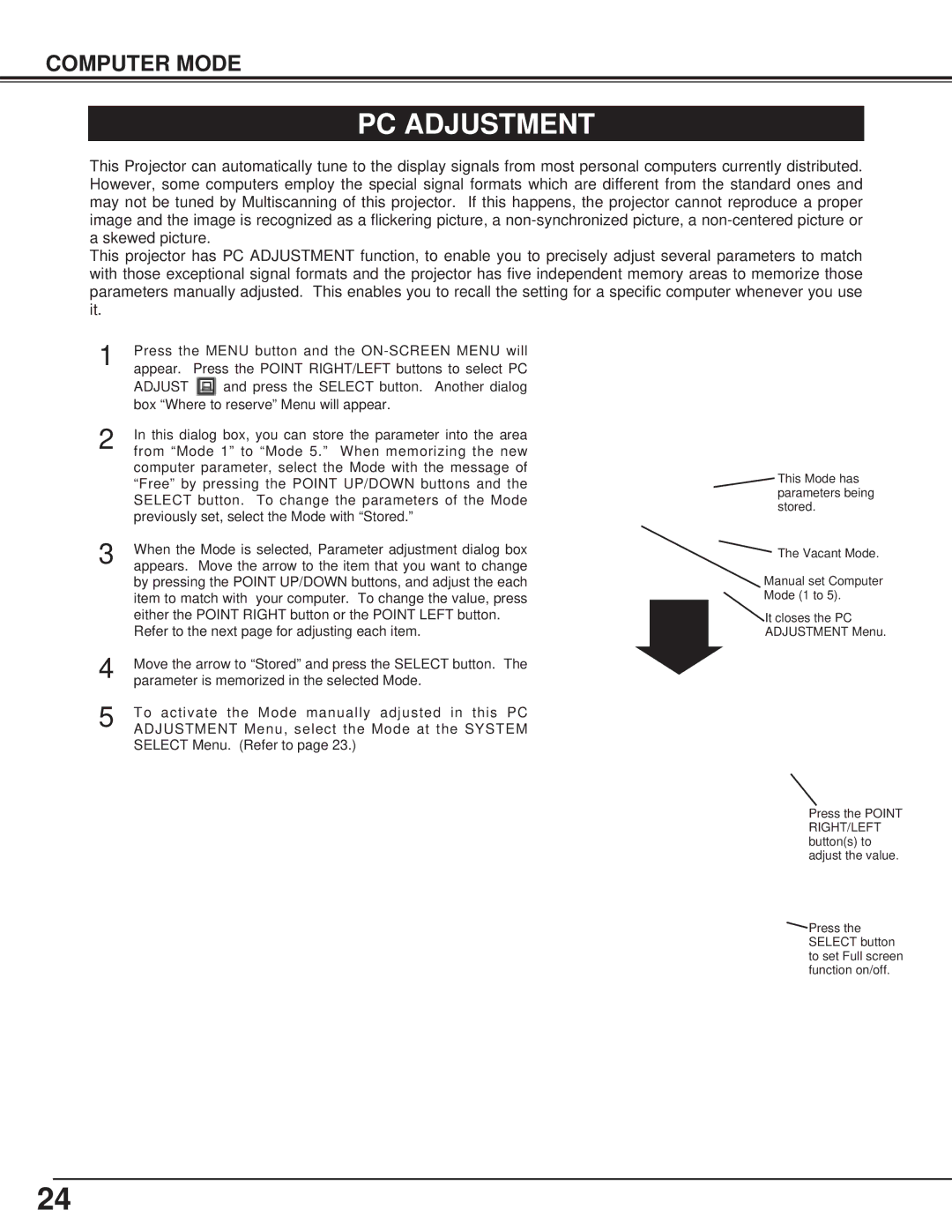 BOXLIGHT CP-13t manual PC Adjustment 