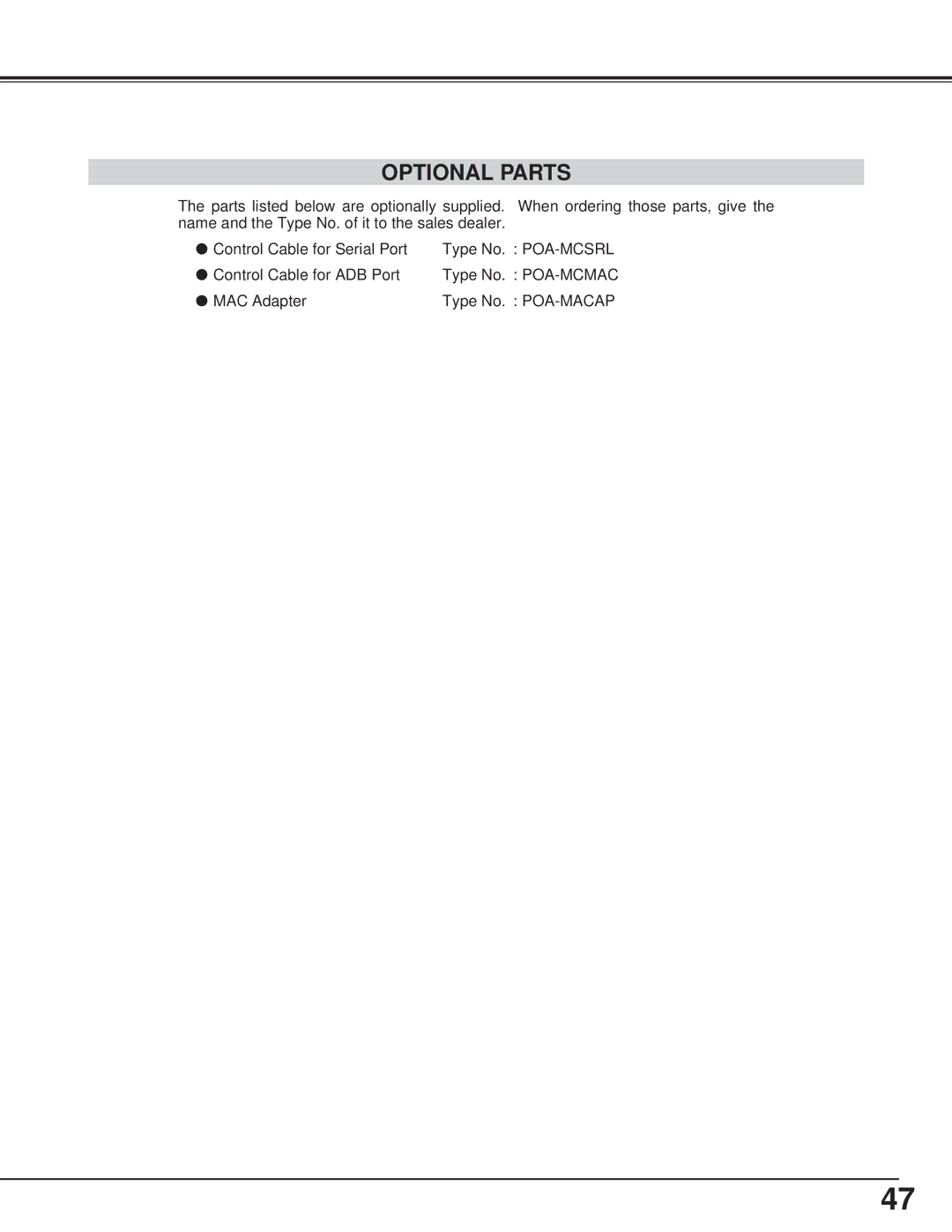 BOXLIGHT CP-13t manual Optional Parts 