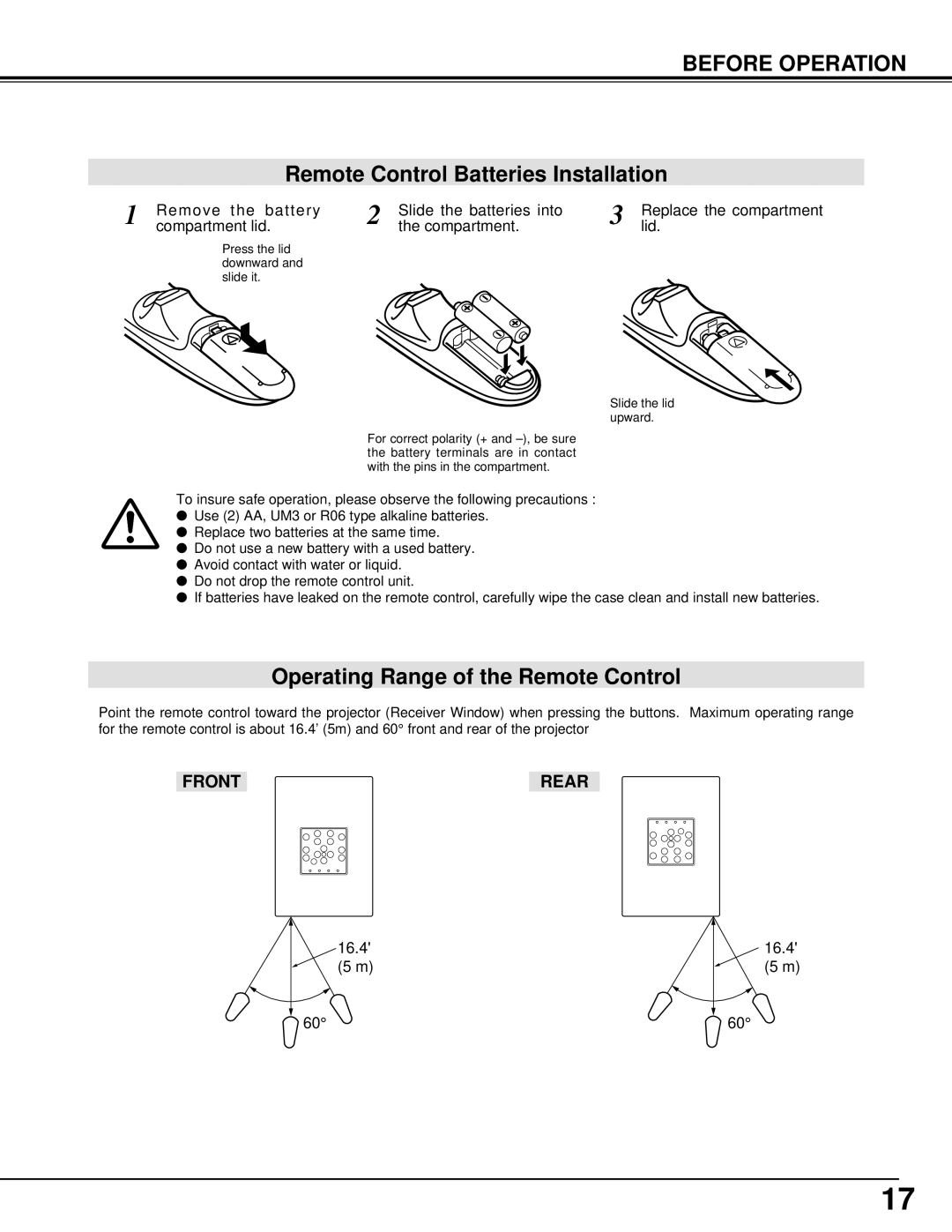 BOXLIGHT CP-14t manual Remote Control Batteries Installation, Operating Range of the Remote Control 