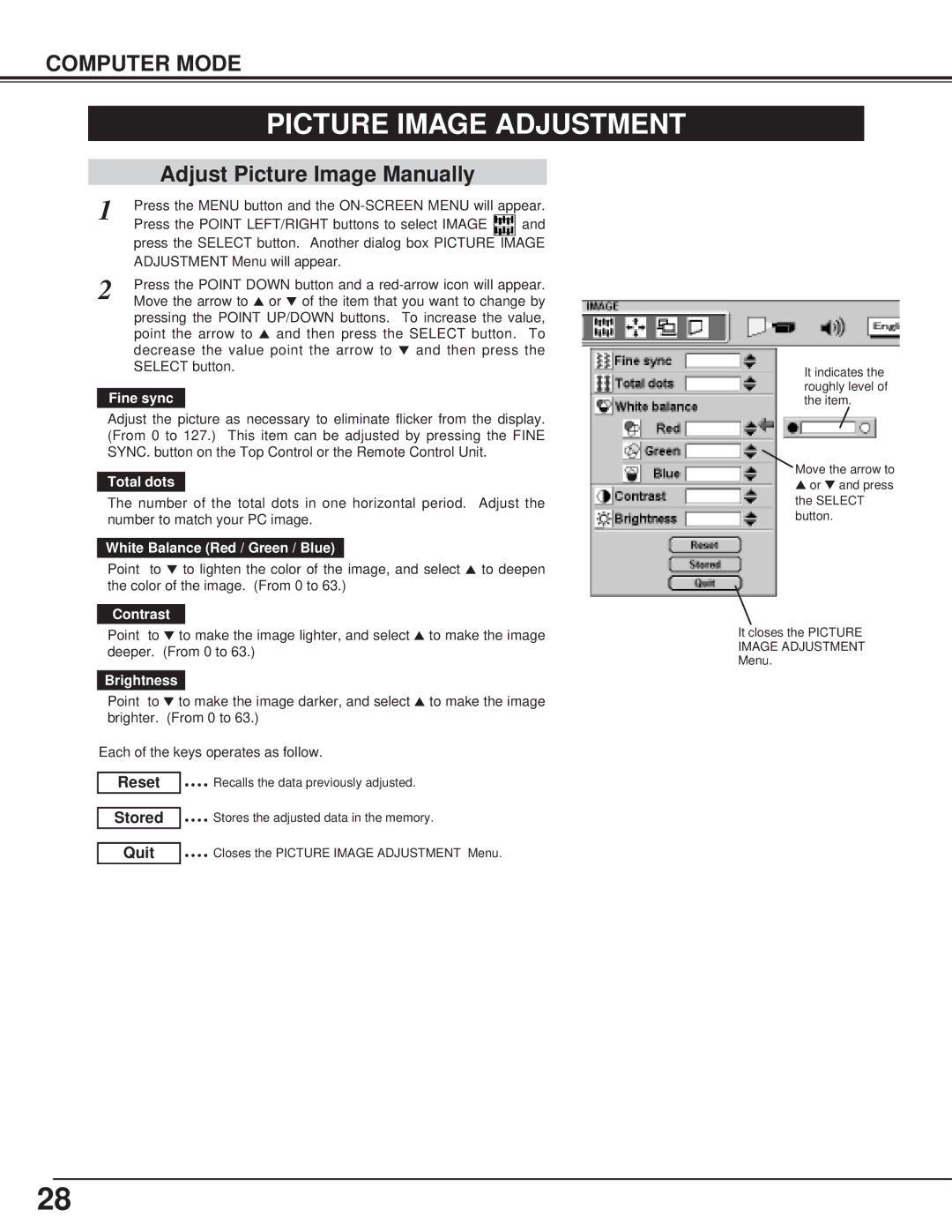 BOXLIGHT CP-15t manual Picture Image Adjustment, Adjust Picture Image Manually 