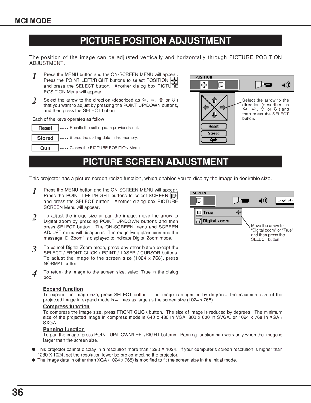 BOXLIGHT CP-15t manual Picture Position Adjustment, Box 