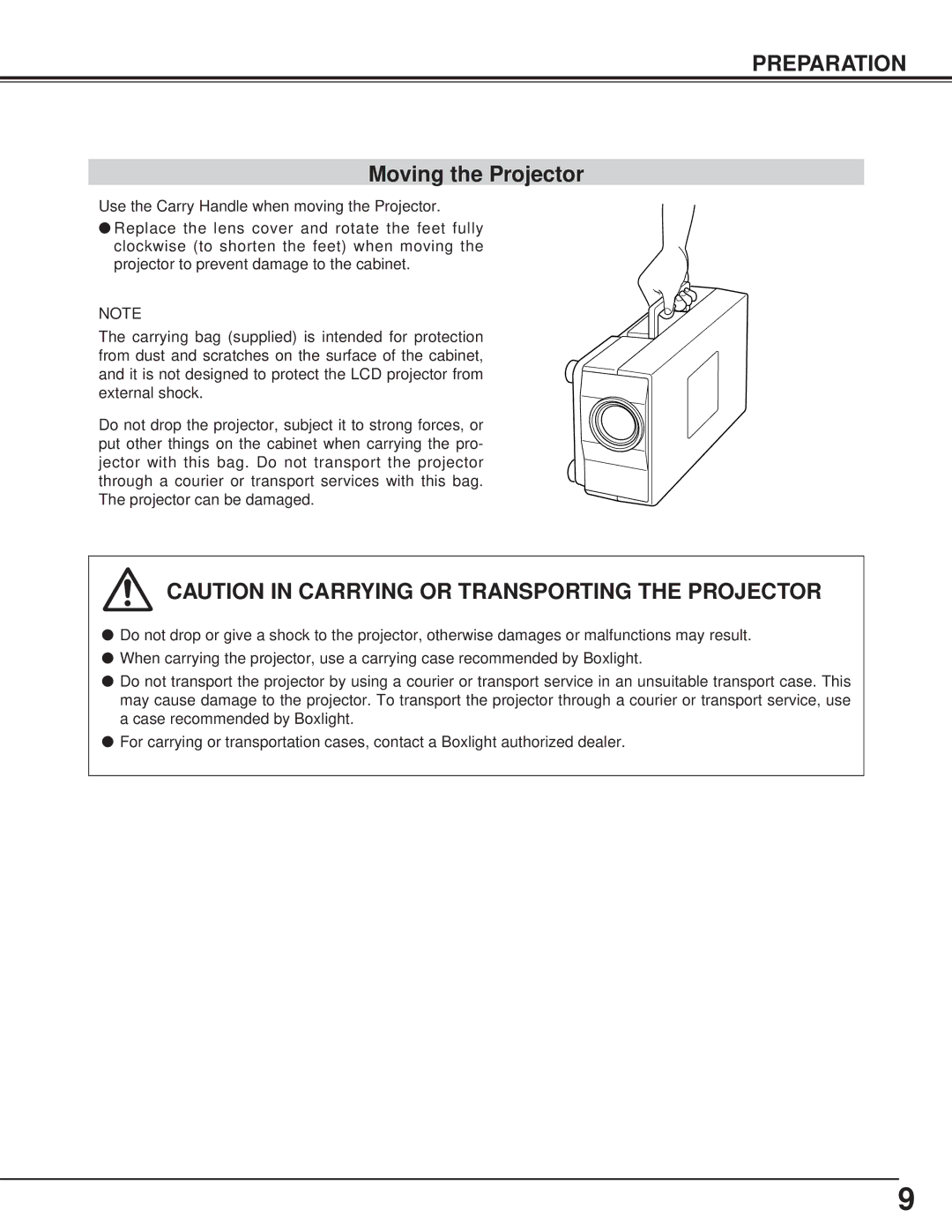 BOXLIGHT CP-15t manual Moving the Projector 