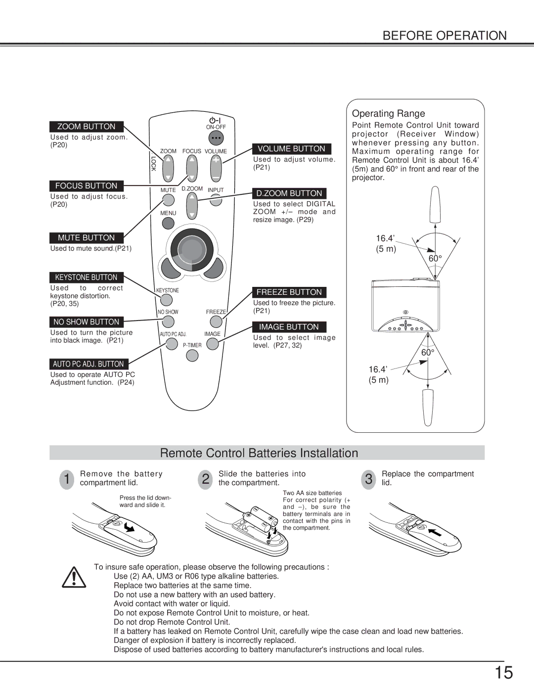 BOXLIGHT cp-16t manual Remote Control Batteries Installation 