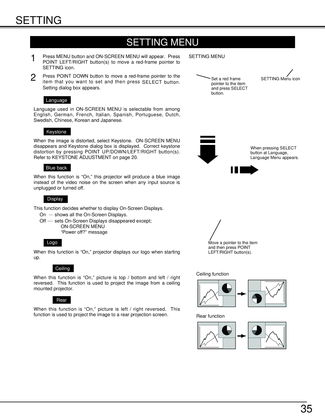 BOXLIGHT cp-16t manual Setting Menu 