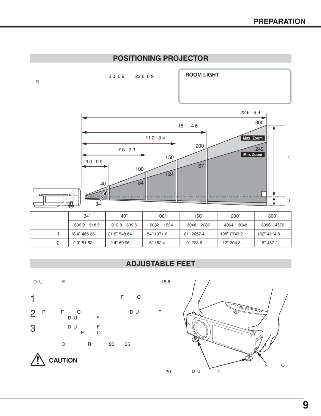 BOXLIGHT cp-16t manual Preparation Positioning Projector, Adjustable Feet 