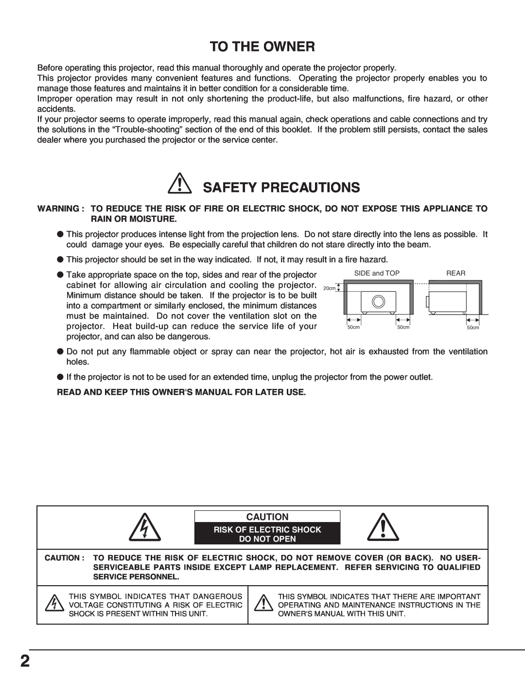 BOXLIGHT cp-16t manual To The Owner, Safety Precautions, Read And Keep This Owners Manual For Later Use 