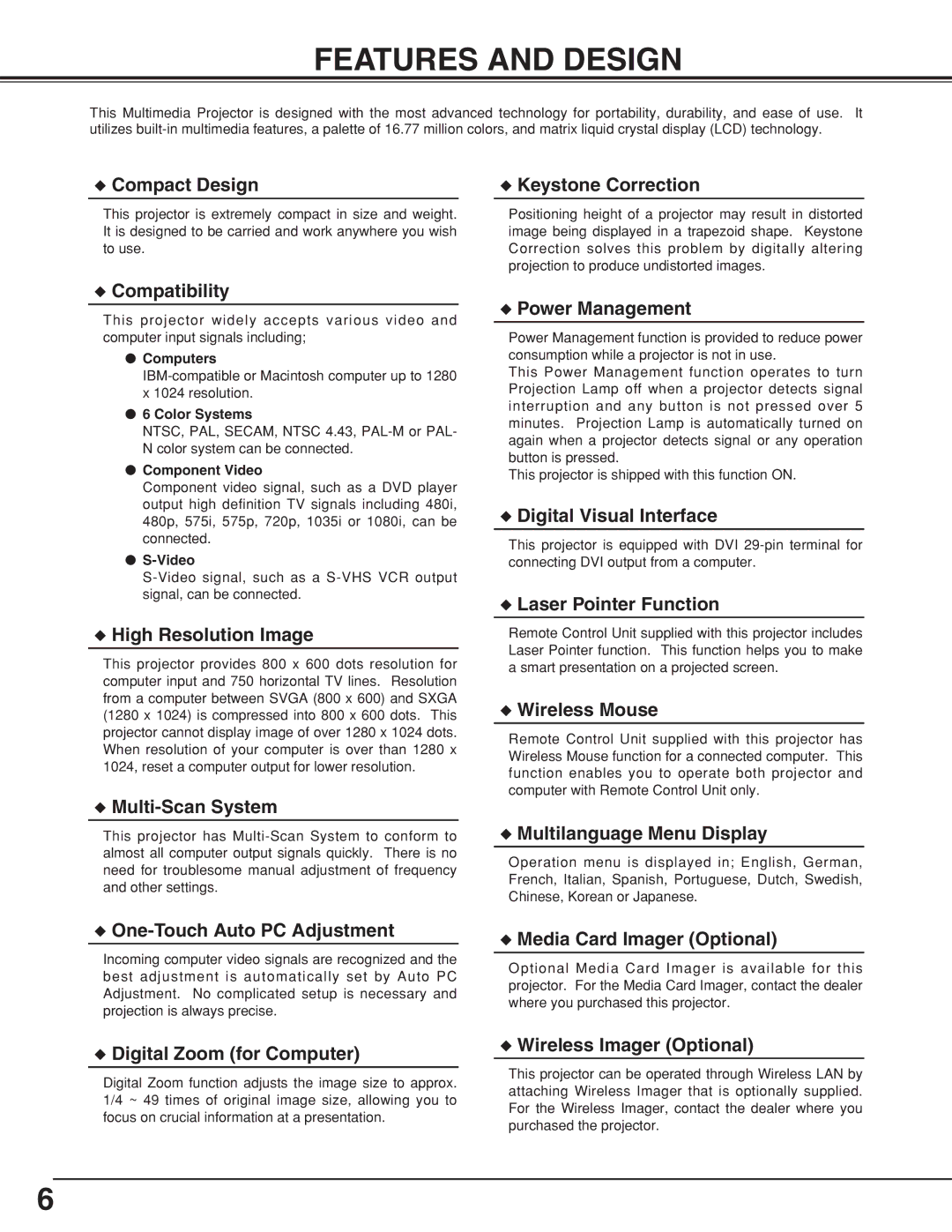 BOXLIGHT CP-18t manual Features and Design, Compact Design 