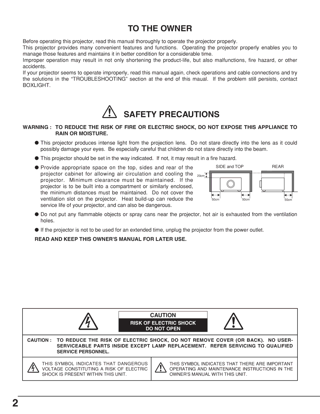 BOXLIGHT CP-19t manual To the Owner 