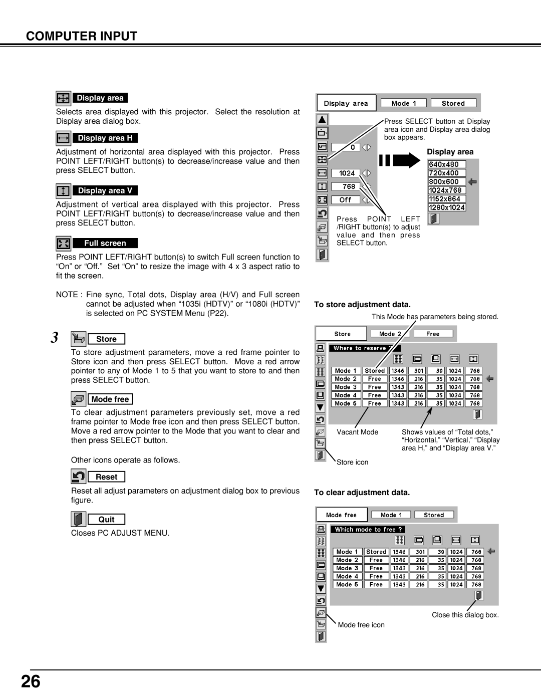 BOXLIGHT CP-19t manual Display area H, Full screen 