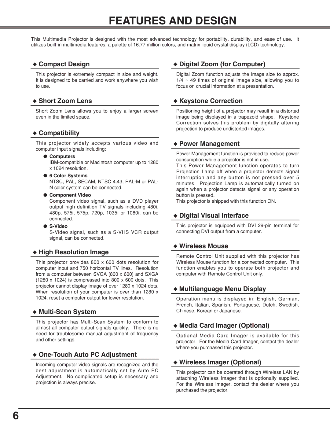 BOXLIGHT CP-19t manual Features and Design, Compact Design 