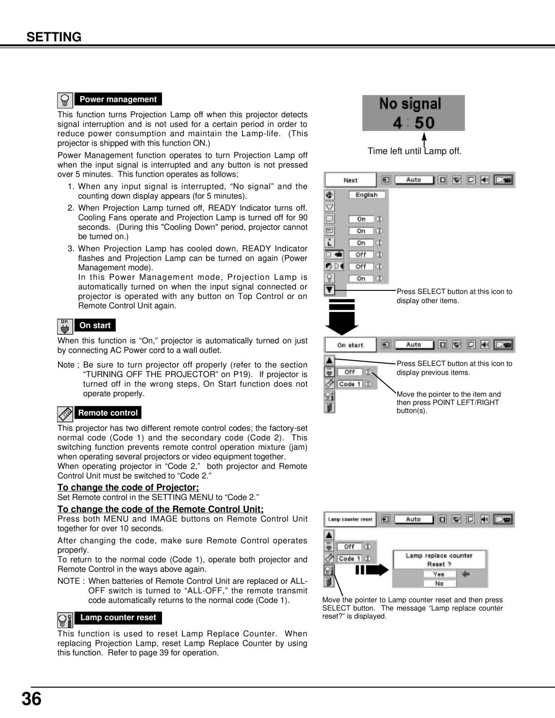 BOXLIGHT CP-300T manual To change the code of Projector, To change the code of the Remote Control Unit 