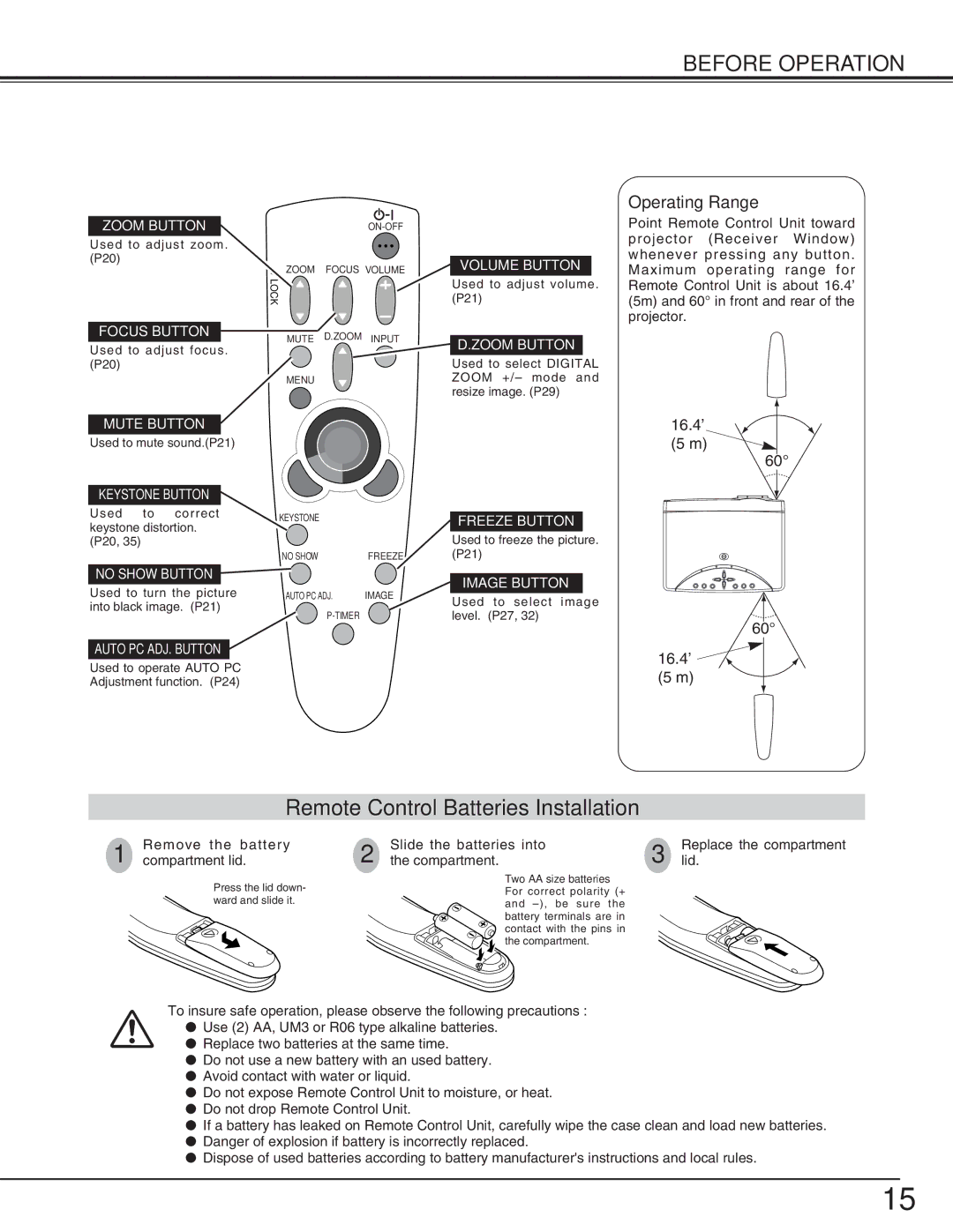 BOXLIGHT cp-305t manual Remote Control Batteries Installation 