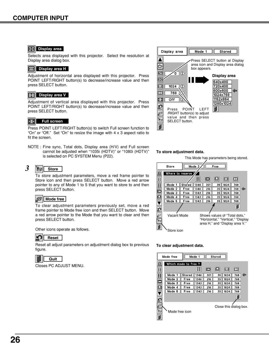 BOXLIGHT CP-306t manual Display area H, Full screen 