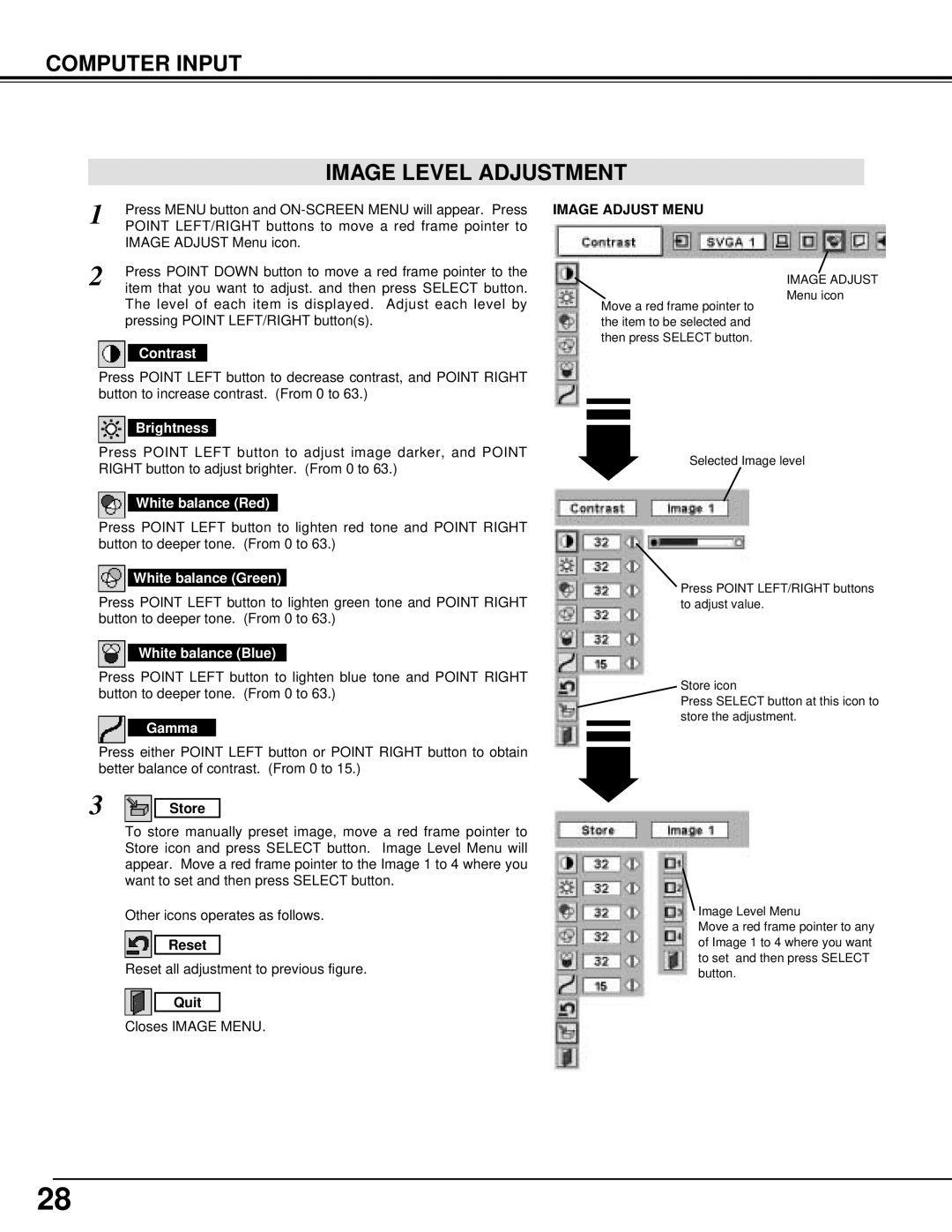 BOXLIGHT CP-310T manual Computer Input Image Level Adjustment, Image Adjust Menu 