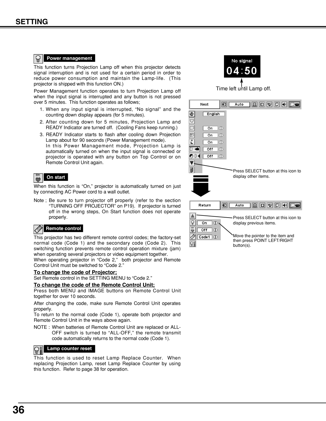 BOXLIGHT CP-315T manual To change the code of Projector, To change the code of the Remote Control Unit 