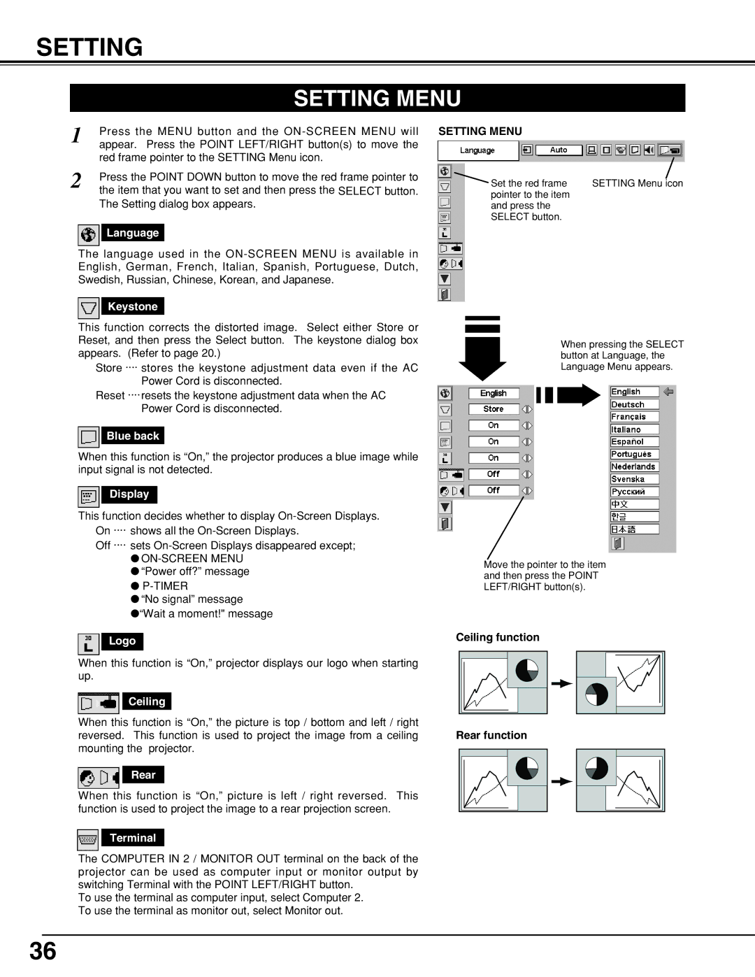 BOXLIGHT CP-320t manual Setting Menu 